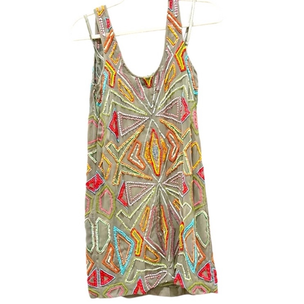Bebe Geometric Patterned Sequined Slip Dress - Picture 3 of 15